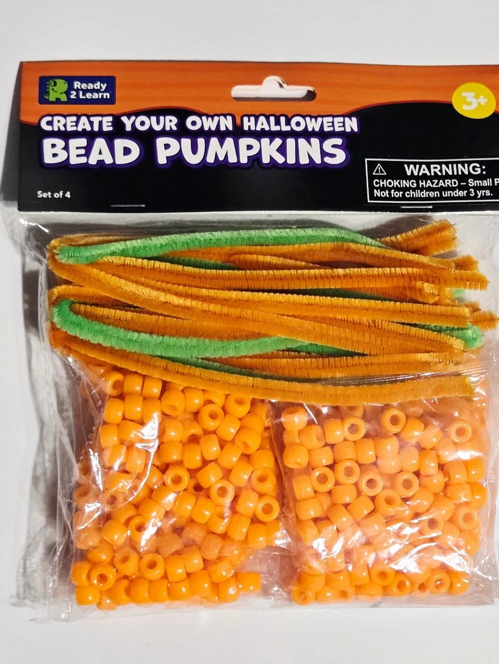 Ready 2 Learn Halloween Bead Pumpkins Craft Kit Set of 4 Kids DIY New